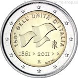 Монета 2 Евро Италии  "150-летие объединения Италии" AU, 2011 год