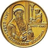 Монета Польши 2 Злотых, "Реформатор церкви Ян Лаский" AU, 1999