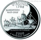 Монета 25 центов США "Вирджиния", AU, 2000, P