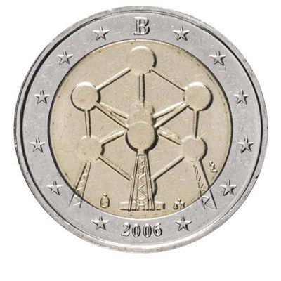 Монета Бельгии 2 Евро "Конструкция Атомиум в Брюсселе", AU, 2006 год