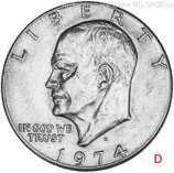 Монета США 1 доллар "Портрет Дуайта Эйзенхауэра. Лунный доллар", монетный двор D, VF, 1974