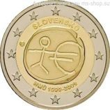 Монета 2 Евро Словакии "10 лет Экономическому и валютному союзу" AU, 2009 год