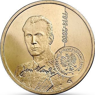 Монета Польши 2 Злотых, "Ян Карский" AU, 2014